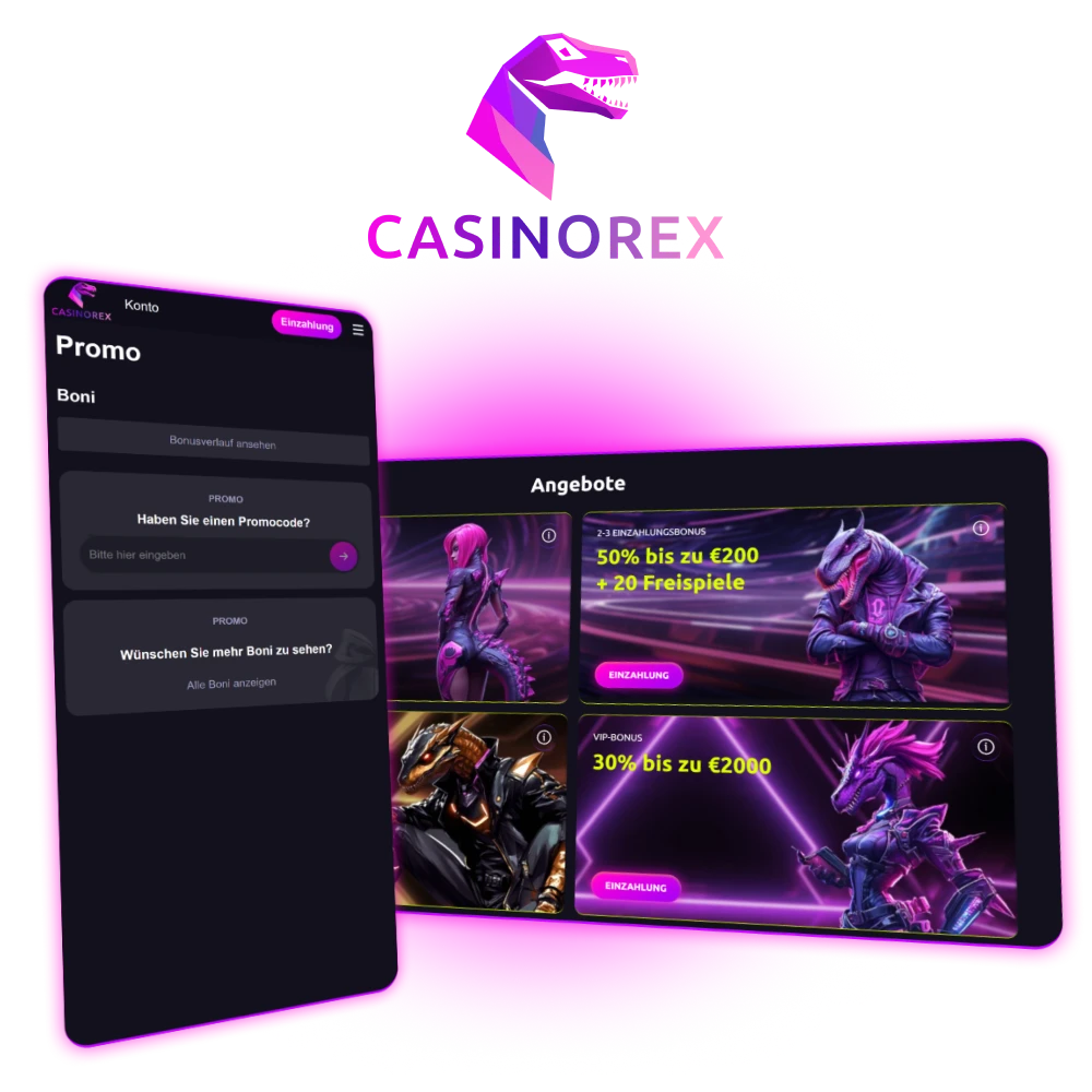 Willkommensbonus mit Code für CasinoRex Spieler.