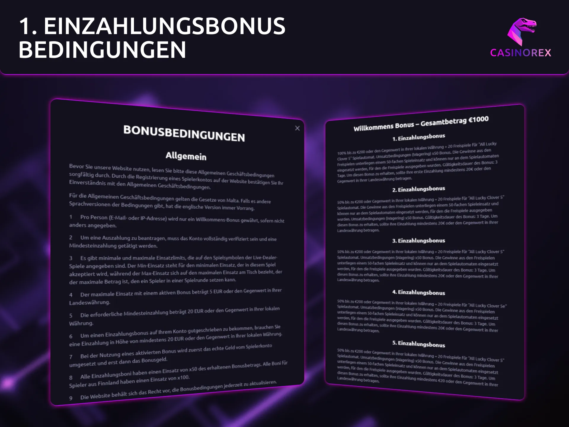 Die CasinoRex Ersteinzahlungsbonusregeln bieten faire Bedingungen für Spieler.