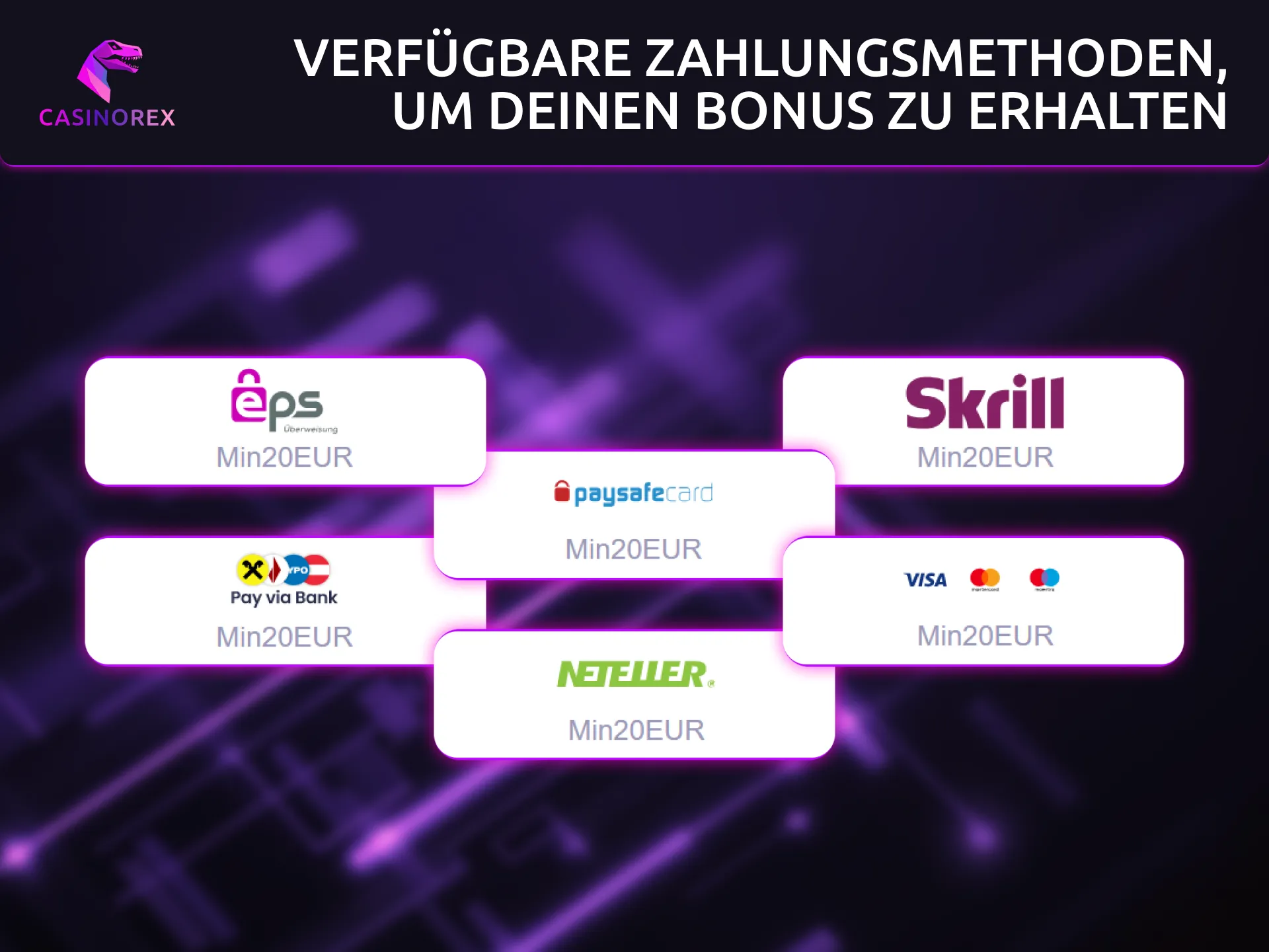 CasinoRex bietet sichere Zahlungsmethoden für Ihren Bonus in Österreich.