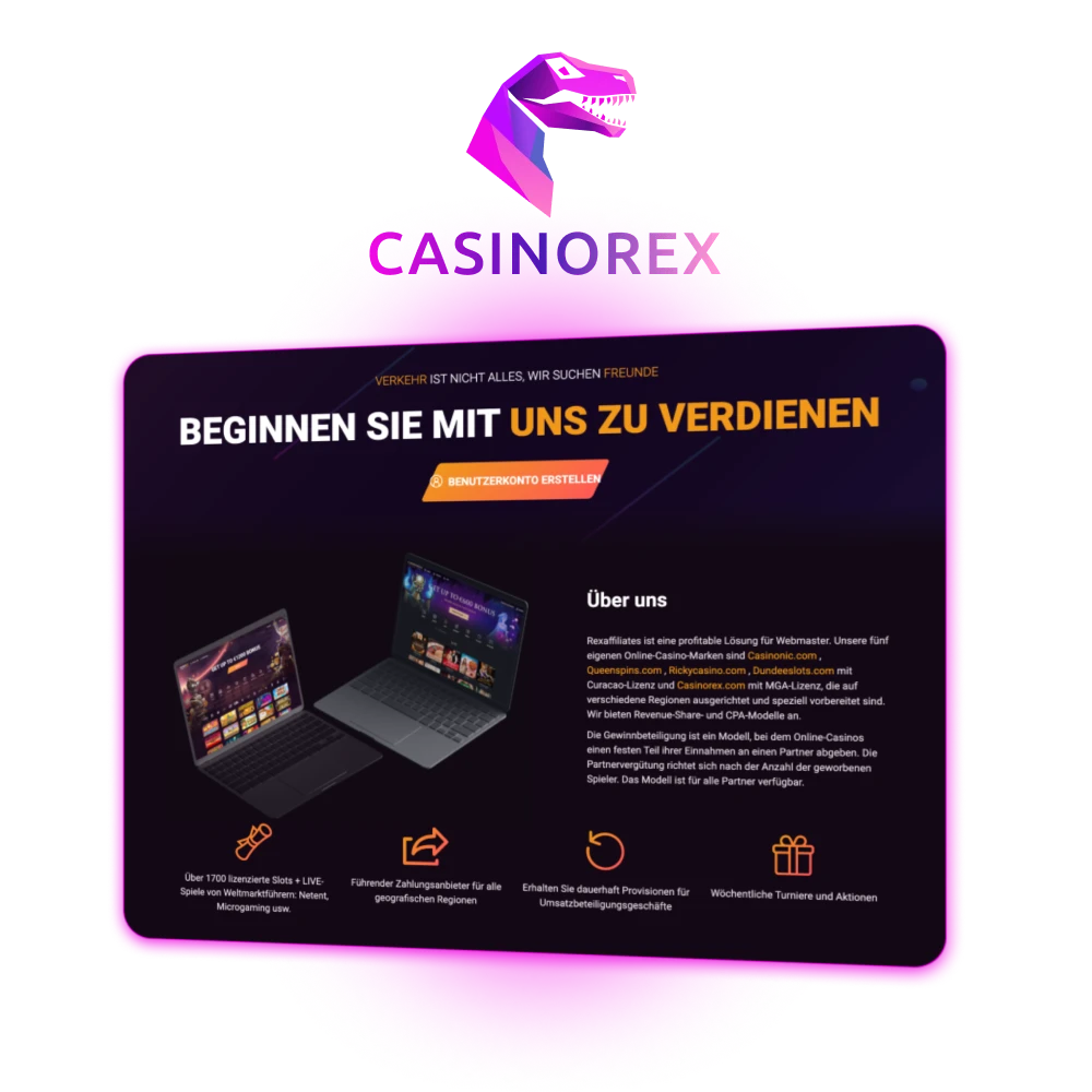 Attraktive Chancen mit Rexaffiliates Programm bei Casinorex.