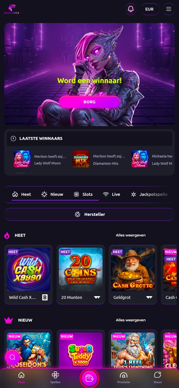 Open de kassa bij CasinoRex en stort direct veilig geld voor snelle verwerking zonder extra kosten.