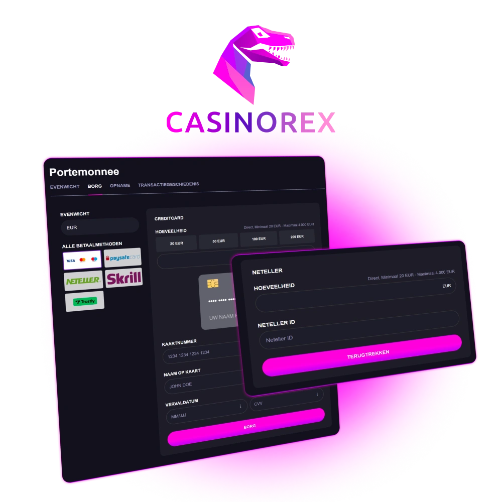Ontdek het gemak van storten en opnemen bij CasinoRex en ontvang een royale welkomstbonus bovenop snelle transacties.