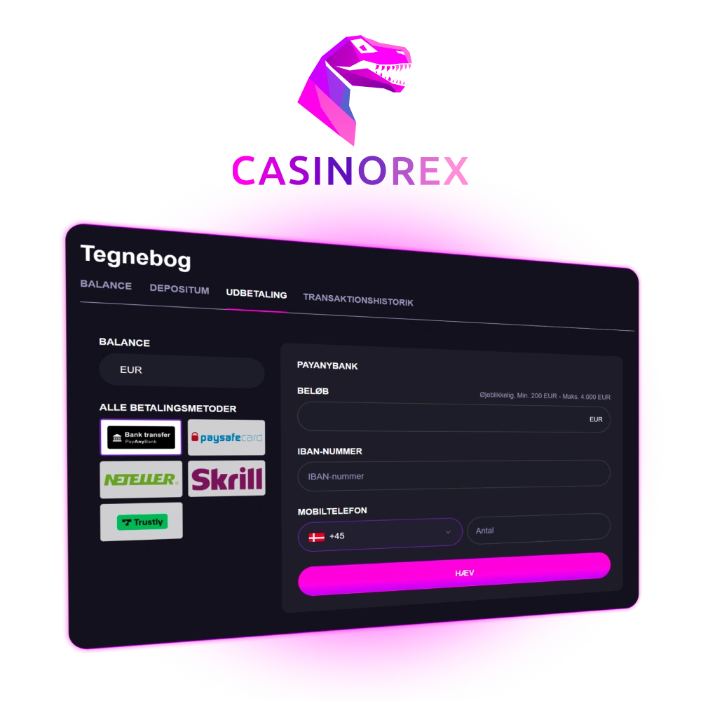 Foretag din første indbetaling hos CasinoRex og nyd fleksible betalingsmetoder samt lave minimumsgrænser der gør spillet endnu mere tilgængeligt og fordelagtigt.