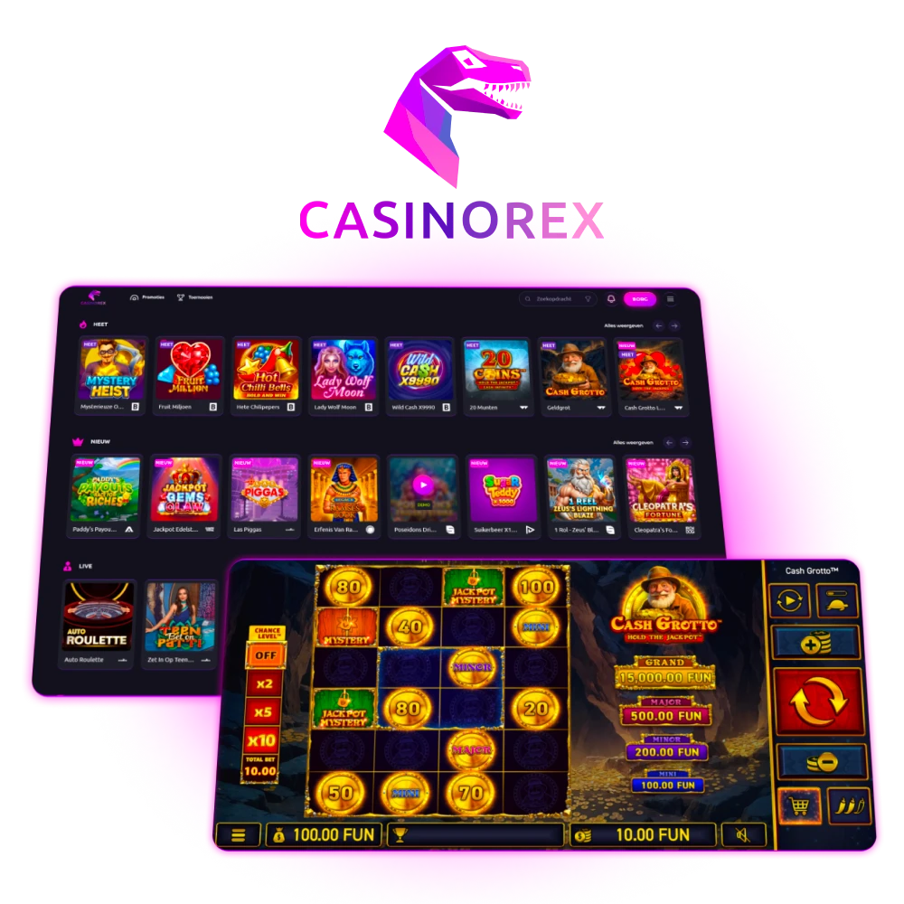 Speel vandaag bij CasinoRex en profiteer van een uitgebreide spelkeuze plus een aantrekkelijke welkomstbonus.