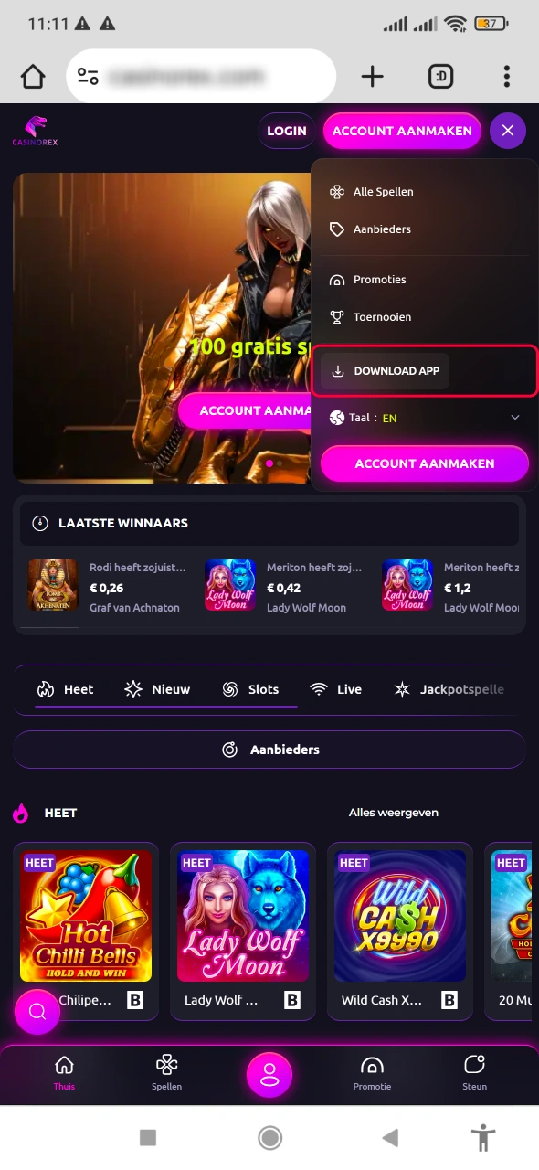 Download de Android APK van CasinoRex en installeer de app snel voor direct mobiel speelplezier.
