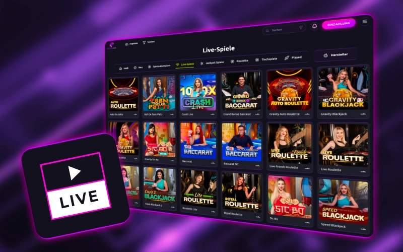 Ontdek live dealer spellen bij CasinoRex en geniet van realistische actie met een echte dealer.