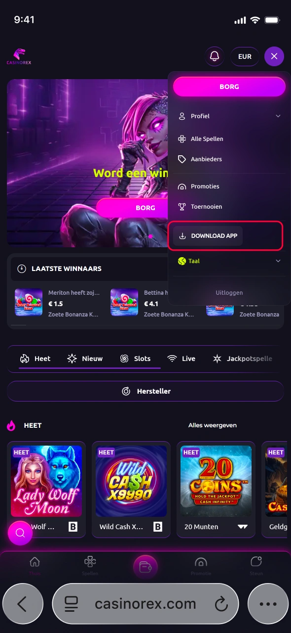 Start de download van CasinoRex en speel waar u wilt met optimale prestaties.