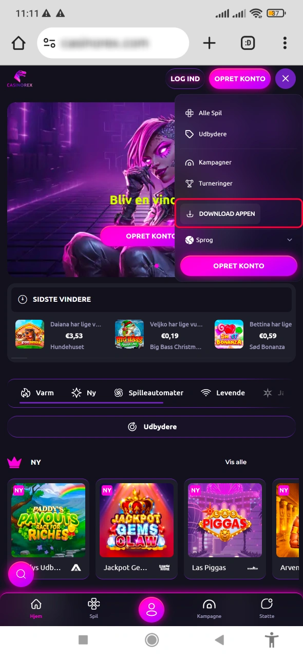 Hent CasinoRex APK og få direkte adgang til spil og bonusser på Android.