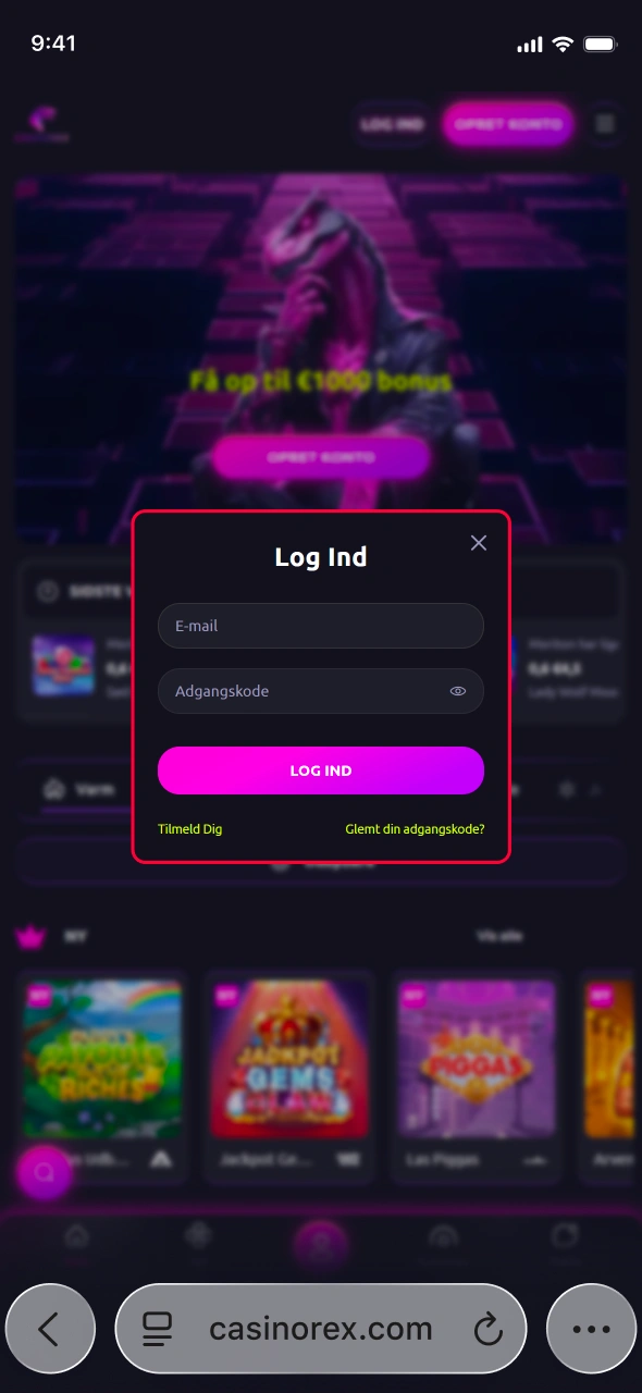 Opret konto hos CasinoRex og start dit spil med det samme.