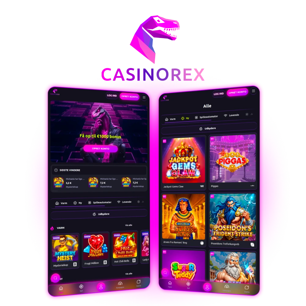 Spil via CasinoRex mobilapp og få samme funktioner som på hjemmesiden.