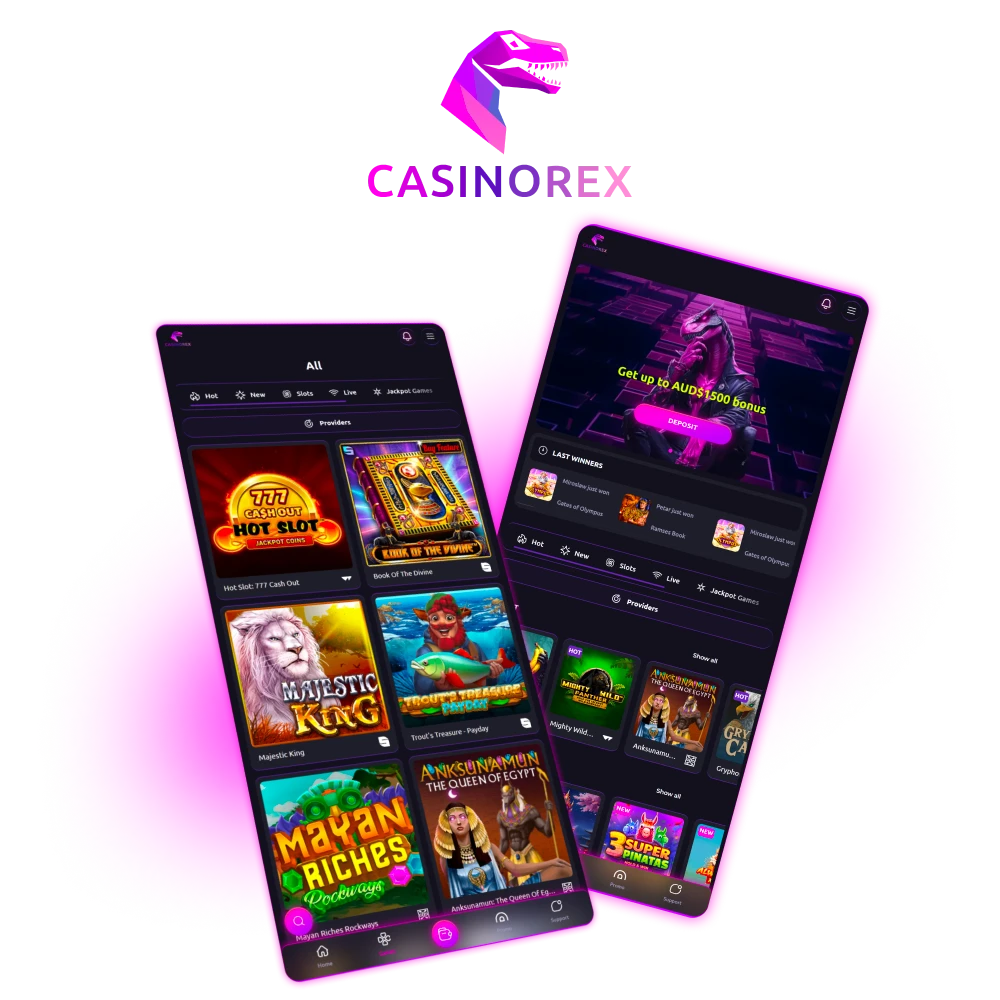 Get the CasinoRex app and take advantage of optimized mobile performance together with a powerful welcome offer that increases your playing balance.