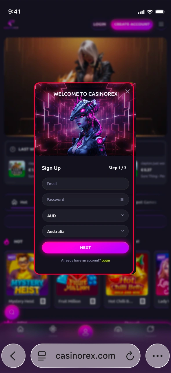 Sign up with CasinoRex or enter your existing profile to continue the installation and enjoy seamless iOS gameplay.