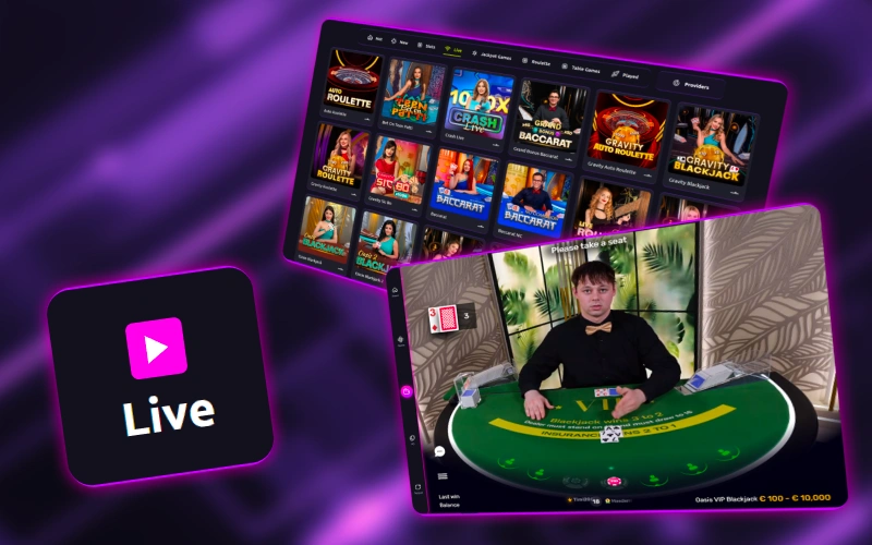 Enter the Live section in CasinoRex and play with real dealers to experience authentic casino атмосhere and immersive real time action.