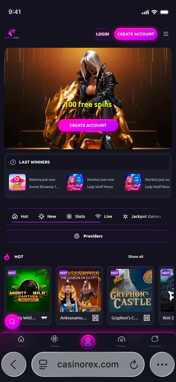 Go to the CasinoRex website on your device and start exploring premium games with fast and reliable performance.