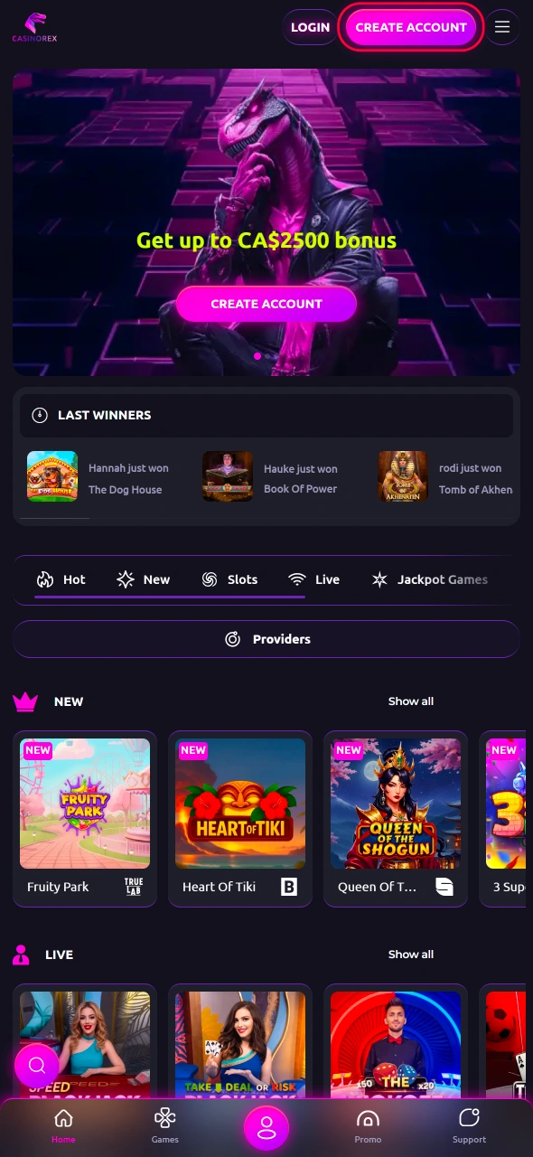 Click the sign up button on CasinoRex and begin creating your account to access full platform features and rewarding promotions.