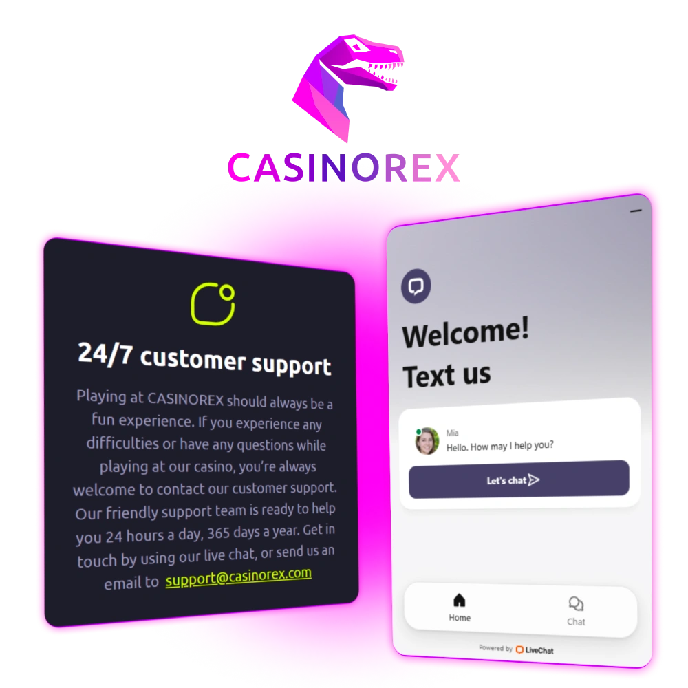 Connect with CasinoRex support now and get reliable guidance whenever you need assistance on the website or mobile app.