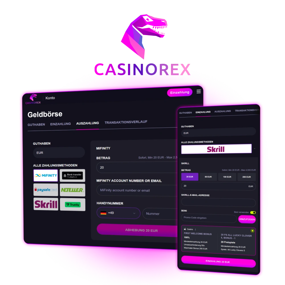 Nutzen Sie bei CasinoRex Deutschland sichere Transaktionen in Euro und profitieren Sie von starken Bonusangeboten.